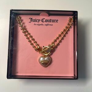 ✨NWT✨ Juicy Couture Gold Tone Faux Pearl Heart & J Charm Necklace